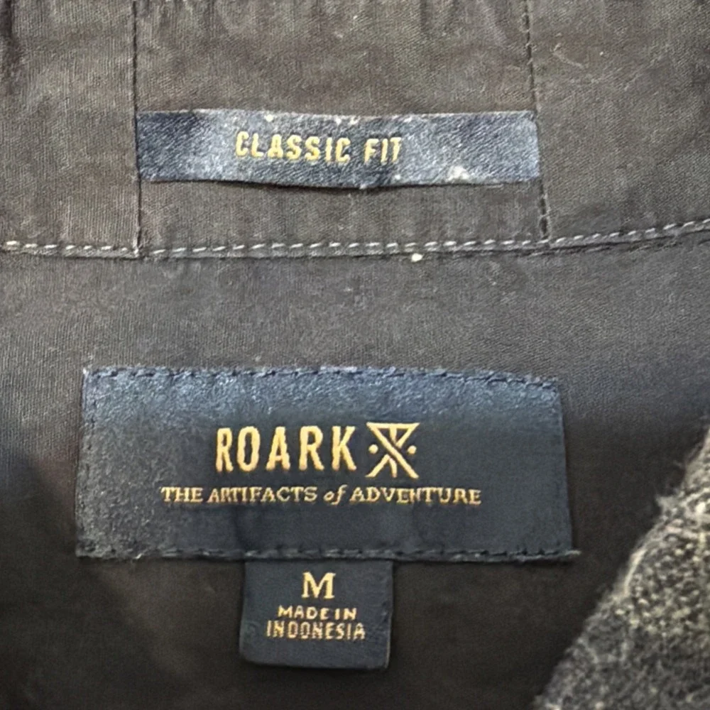 Roark Flannel Shirt Men Medium Classic Fit Snap Button Flap Pockets Patches